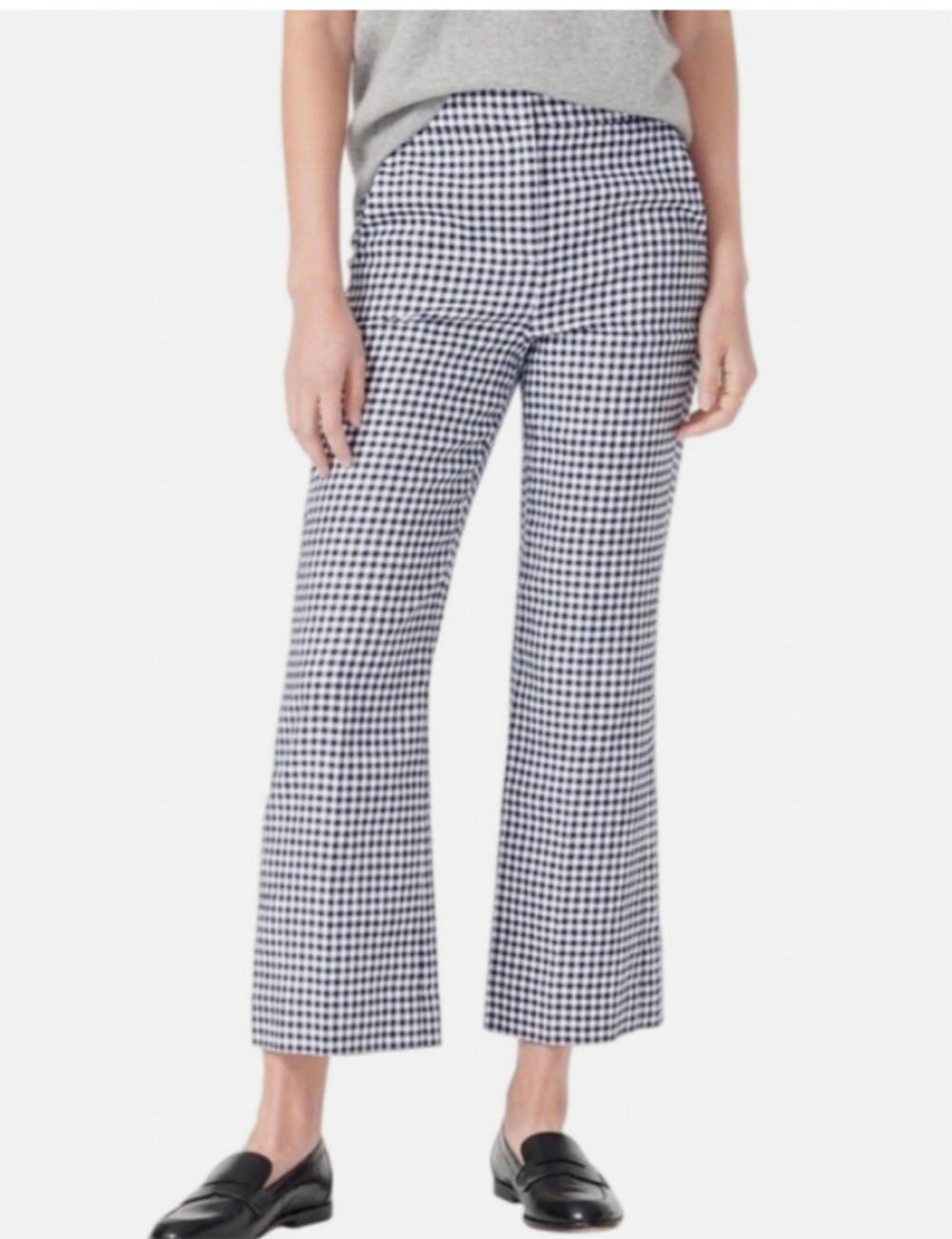 NEW J.Crew Womens 8T Hayden Kickout Crop Pants Gingham Linen Navy Preppy C27